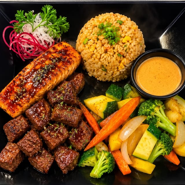 Hibachi Steak & Salmon.